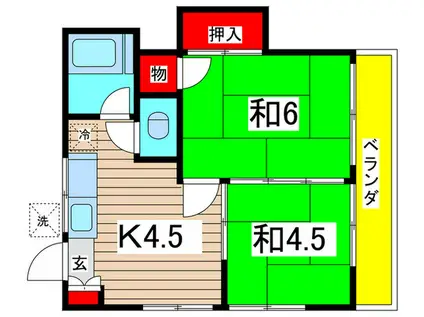 第一秋元荘(2K/2階)の間取り写真