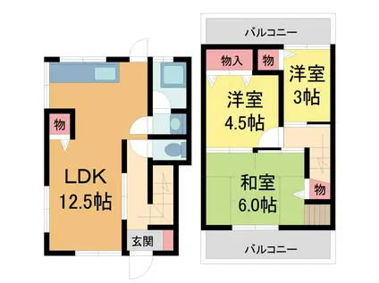 上甲子園テラスハウス(3LDK/1階)の間取り写真