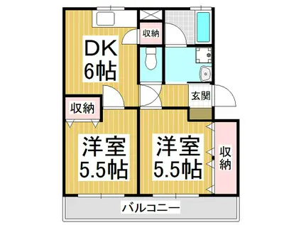 楓青山ハイツA(2DK/2階)の間取り写真