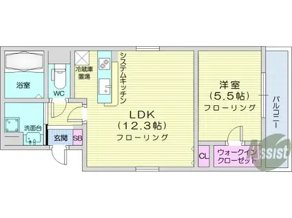 BLESSED LIFE花京院(1LDK/2階)の間取り写真