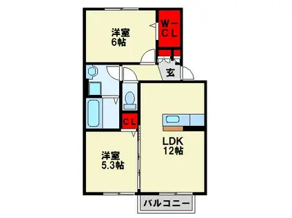 ウィットエブリB(2LDK/1階)の間取り写真