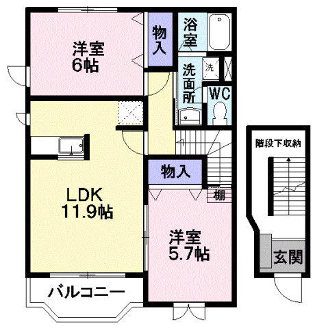 リヴィエール(2LDK/2階)の間取り写真