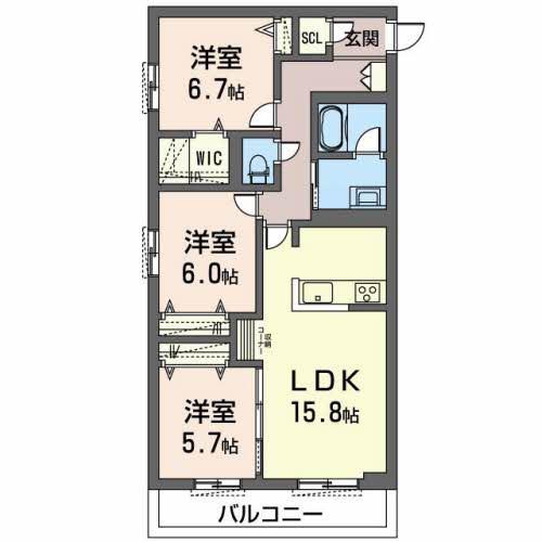 オカバ姫路青山シャーメゾン(3LDK/3階)の間取り写真