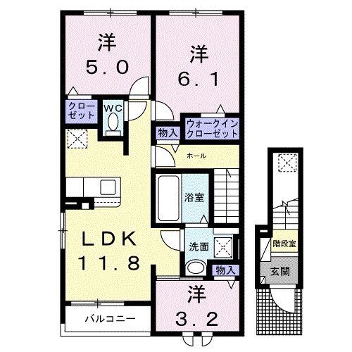 フリージアC(3LDK/2階)の間取り写真
