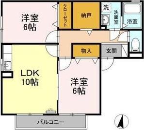 カーサ南山 I(2LDK/2階)の間取り写真