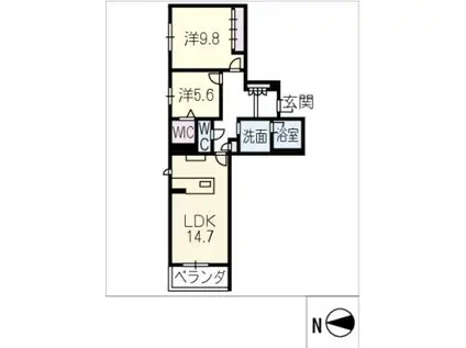 プレミアスゲート(2LDK/2階)の間取り写真