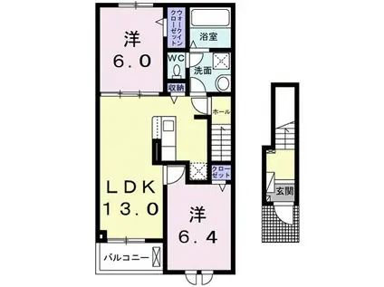 グランドゥール住吉B(2LDK/2階)の間取り写真