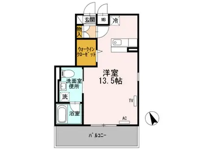 ヴェルテュー・デュ・シャトー B館(ワンルーム/1階)の間取り写真