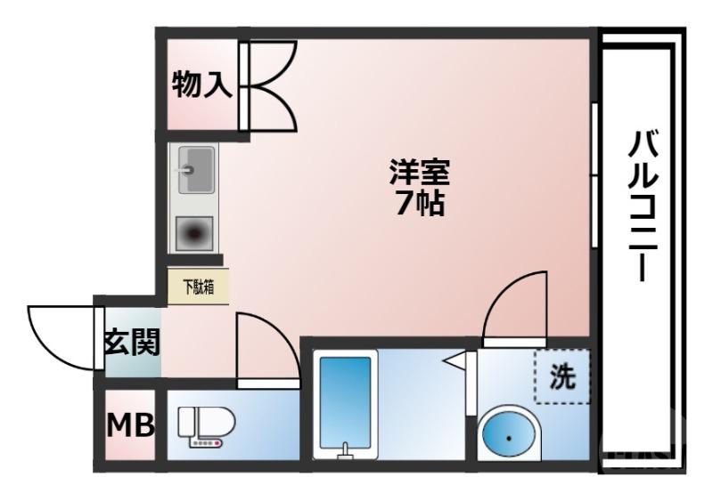 サンワード浜(1K/2階)の間取り写真