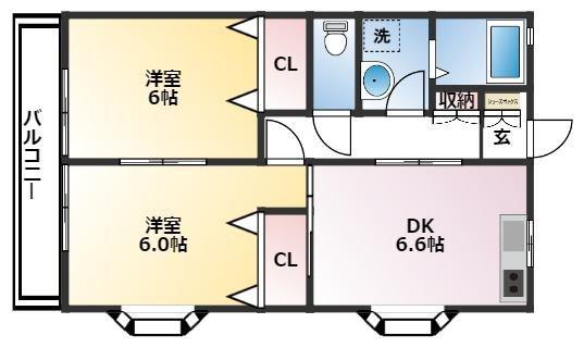 SUN HEIGHTS 南久万(2DK/2階)の間取り写真