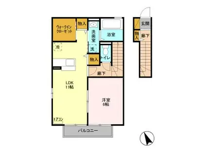 プレアデス見川D(1LDK/2階)の間取り写真