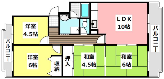 グリーンヒル北千里I(4LDK/3階)の間取り写真