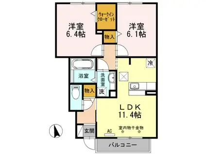 ヴェルジェ B(2LDK/1階)の間取り写真