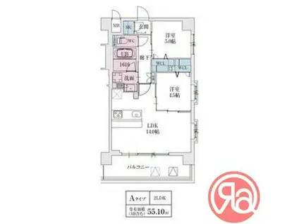 スプランディッド天王寺サウス 旧スプランディッド駒川中野駅前(2LDK/2階)の間取り写真