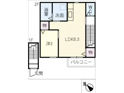 名鉄西尾線 西尾駅 徒歩6分 2階建 築1年(1LDK/2階)の間取り写真
