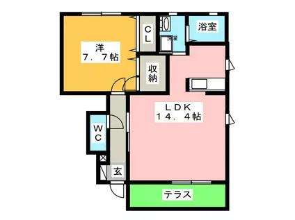 ラフィーネ A棟(1LDK/1階)の間取り写真