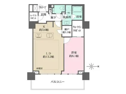 プラウド恵比寿ヒルサイドガーデン(1LDK/6階)の間取り写真