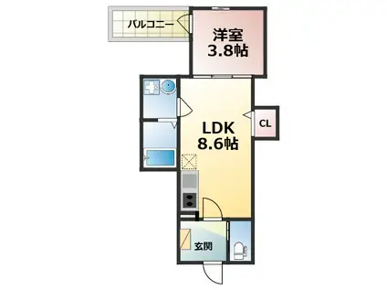 LUNA TERRACE 近大前(1LDK/2階)の間取り写真