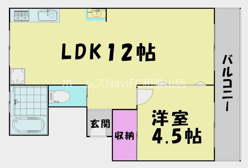 ＪＲ和歌山線 布施屋駅 徒歩5分 4階建 築56年(1LDK/4階)の間取り写真