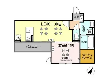 シャルム新屋敷(1LDK/2階)の間取り写真