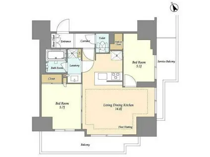 オアーゼ日暮里レジデンス(2LDK/9階)の間取り写真