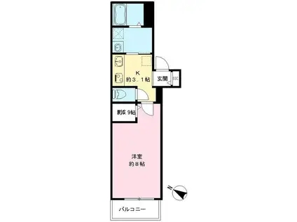 玉南ビル (1K/3階)の間取り写真