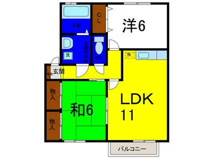 セレクト川内 A棟(2LDK/1階)の間取り写真