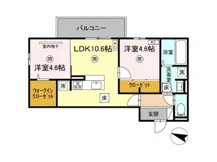 MER行事 B棟(2LDK/2階)の間取り写真