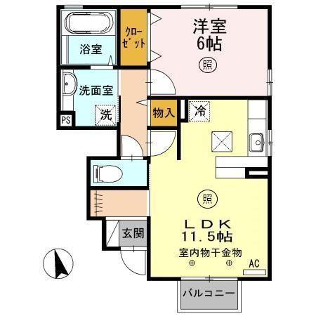 クレシア高木北(1LDK/1階)の間取り写真