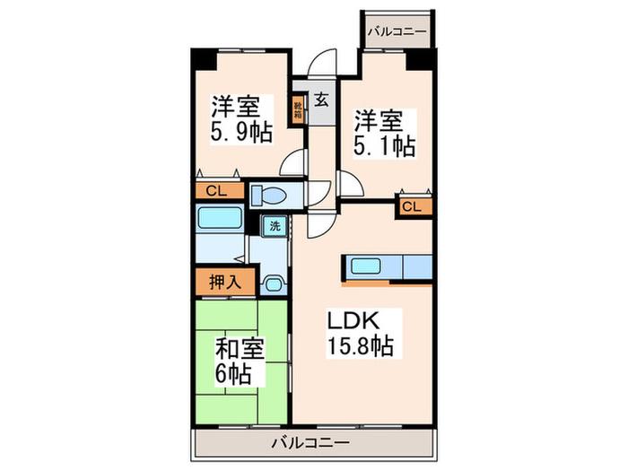 ラポール菅田(3LDK/4階)の間取り写真