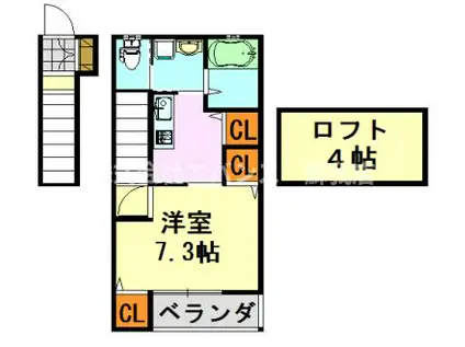 フラットテラス(1K/2階)の間取り写真