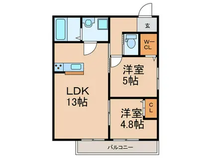 リアライズ箕岡(2LDK/2階)の間取り写真