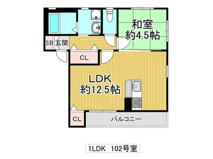 MJハイツ稲田上町(1LDK/1階)の間取り写真