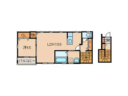 クラウンハイツ梅原(1LDK/2階)の間取り写真