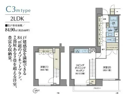 パークアクシス仙台(2LDK/3階)の間取り写真