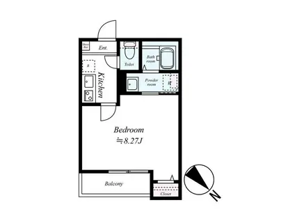 GRADUS 武蔵藤沢II(1K/3階)の間取り写真