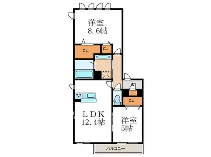アトレーユ長岡京(2LDK/2階)の間取り写真
