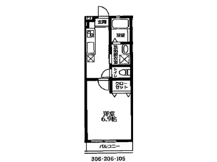 ロワール本八幡II(1K/2階)の間取り写真