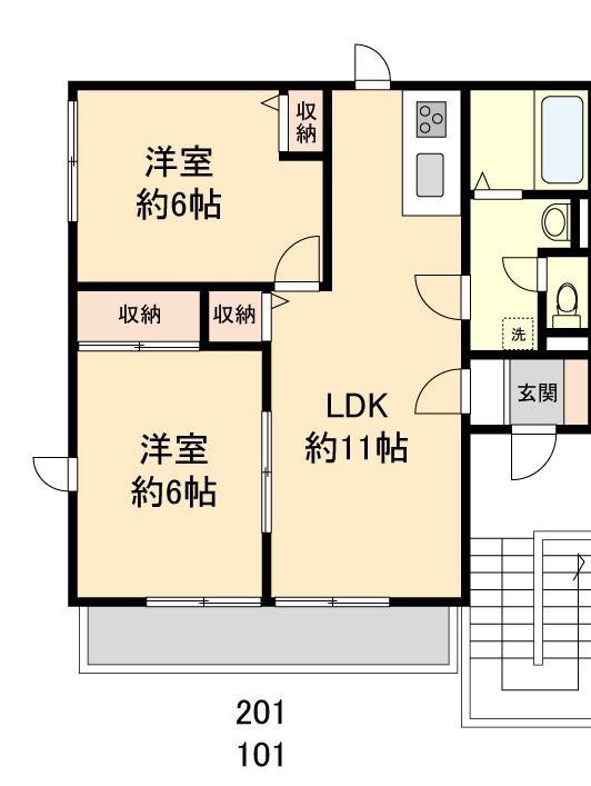 レトア白鳥(2LDK/1階)の間取り写真
