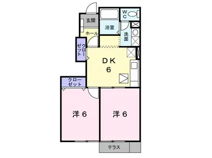 ボヌールN A棟(2DK/1階)の間取り写真