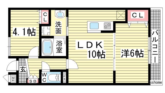 サンビルダープラス高羽ガーデン(1SLDK/1階)の間取り写真