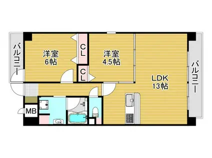 シップス西九条(2LDK/1階)の間取り写真