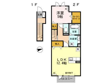 エムグランデ A棟(1LDK/2階)の間取り写真