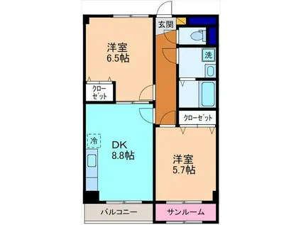 ブルーハイム・K(2DK/2階)の間取り写真