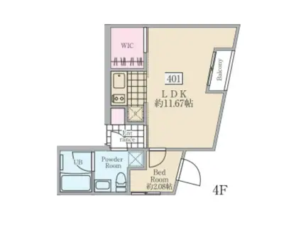レーヴレジデンス市ヶ谷II(1LDK/4階)の間取り写真