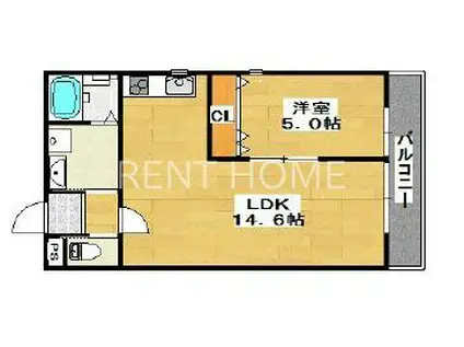 MIWA PARADE新今里(1LDK/2階)の間取り写真