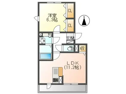 上毛電鉄 中央前橋駅 徒歩38分 3階建 築2年(1LDK/1階)の間取り写真
