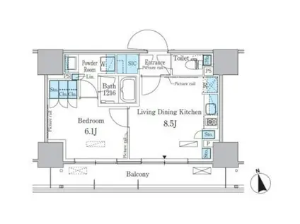 パークアクシス東陽町・親水公園(1LDK/13階)の間取り写真