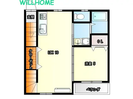 TJ平池A棟(1LDK/2階)の間取り写真