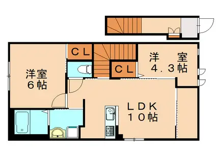 コンフォルティーノ伊都(2LDK/2階)の間取り写真